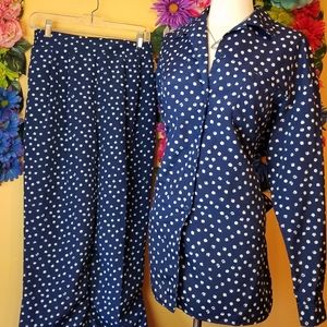 Vintage polka dot blue shirt & pant 2 piece set- medium